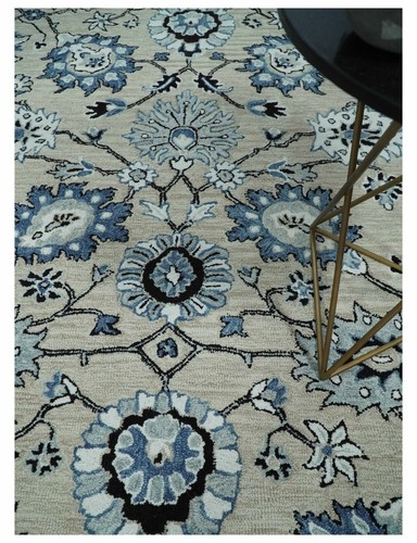 Hand Tufted 5x8 Beige, Teal and Black traditional wool area rug - DD/MA253 - Picture 10 of 11