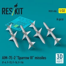 AIM-7E2 Sparrow III missiles 4pcs F4 F15 F16 F14 3DPrinted 1/32 Reskit RS32-0456