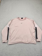 Nike Sweatshirt Womens Large Pink Crewneck Fleece Pullover Side Pockets Swoosh