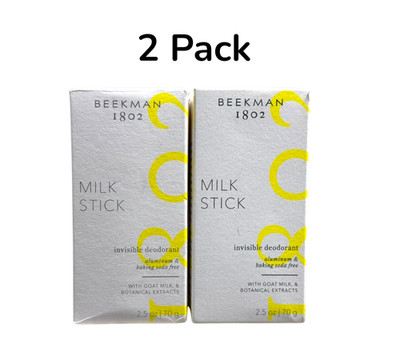 2pk BEEKMAN 1802 Milk Stick Invisible Deodorant Aluminum Free Full Sz 2.5oz/70g