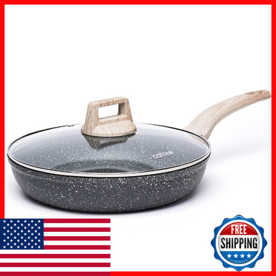 CAROTE Nonstick Frying Pan Skillet,12'' Non Stick Granite Fry Pan with Glass Lid