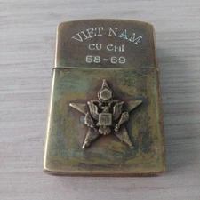 Zippo Vietnam American Emblem Helicopter Solid Brass Used
