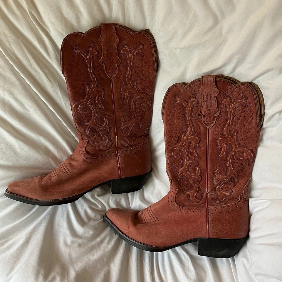 Botas de Vaquero Justin Cuero Rosa Para Mujer 10 Vaqueras Occidentales Goma Resistente al Aceite Foto 3 de 4