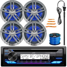 JVC KD-T92MBS Single DIN Marine CD Receiver, 4x 6.5" 180W Speaker, Antenna, Wire