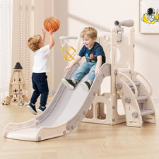 6-In-1 Toddler Slide with Basketball Hoop and Telescope, Indoor/Outdoor Climber