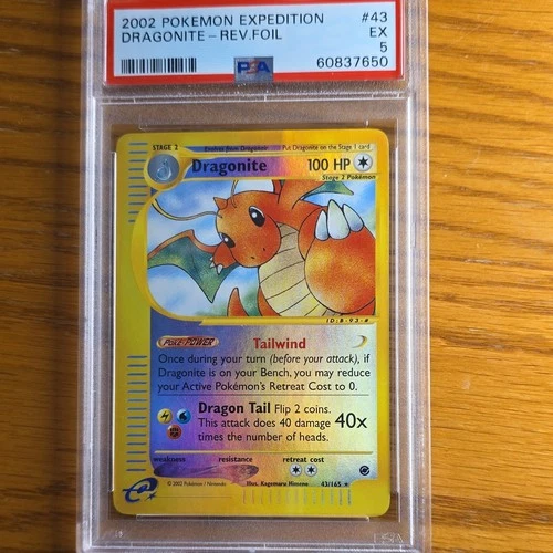 Pokémon TCG Dragonite Reverse Holo Rare Expedition 043/165 2002 PSA 5