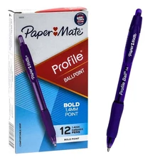 PaperMate Profile Ball 1.4 35830 Purple Ink Ballpoint Pens, Box of 12 Pens