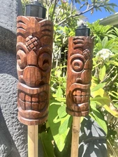 New Set Of 2 Pineapple Head Tiki Torches W/cans Smokin’ Tikis Hawaii Oceanic