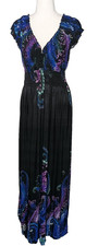 Crossroads Maxi Dress Size S Black Paisley V Neck Y2K Boho Festival Vintage