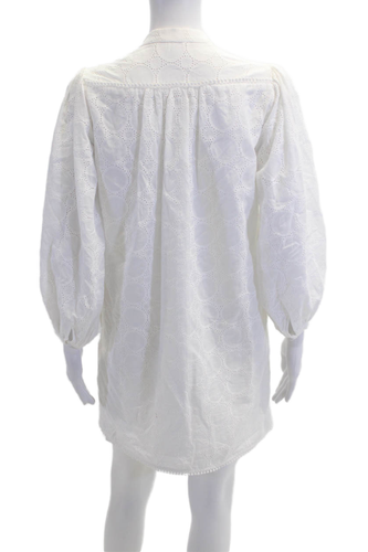 Joie Womens Eyelet Long Sleeves Half Button Shirt Dress White Cotton Size Small - Picture 3 of 5