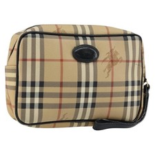 Burberrys Nova Check Clutch Bag PVC Beige Gold Auth ep11601