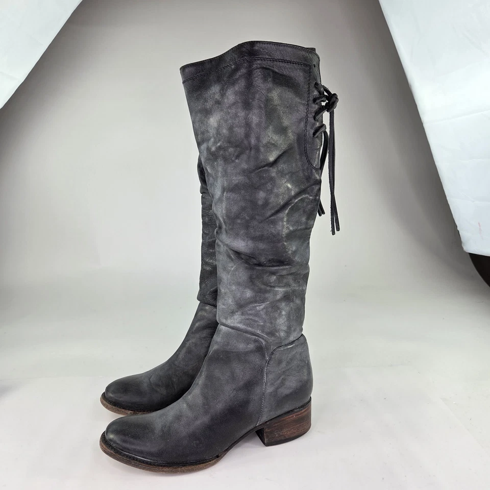 Freebird By Steven CHAPO Sobre la Rodilla Cremallera Bota Alta EE. UU. 9 Negro Cuero Drapeado Foto 3 de 4