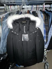 Moose Knuckles Parka Firebag Size Large NWT Fox Fur Black With White Fur