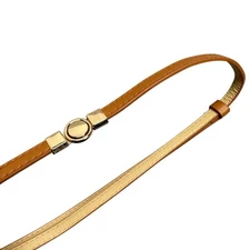 Skinny Slim Dress Belt Narrow Adjustable Brown Gold tone Buckle Minimalist