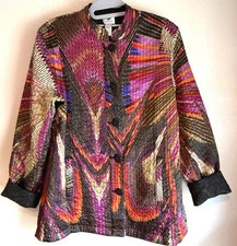 Chicos Reversible Quilted Satin Button Up Blazer Jacket Size 1