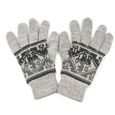Handmade Peruvian Alpaca Wool Gloves Grey Fair Isle Winter Knit Women Boho L