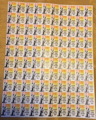 Vtg Sheet of 100 SIGHT AND BLIND AID Seal Stamps ''Be Thankful You Can See''