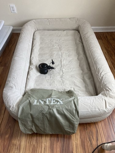 Intex Kids Travel Air Mattress Inflatable Bed w Raised Sides & Battery Pump