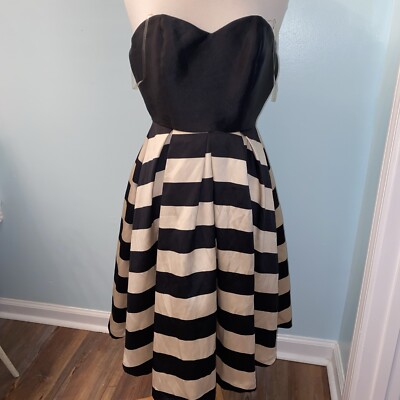 Mustard Seed Sz S Black & Ivory Stripe Fit N Flare Strapless Cocktail Dress  EUC | eBay
