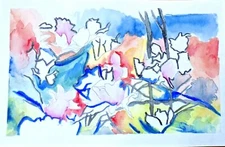  floral abstract Art original on paper mixed media