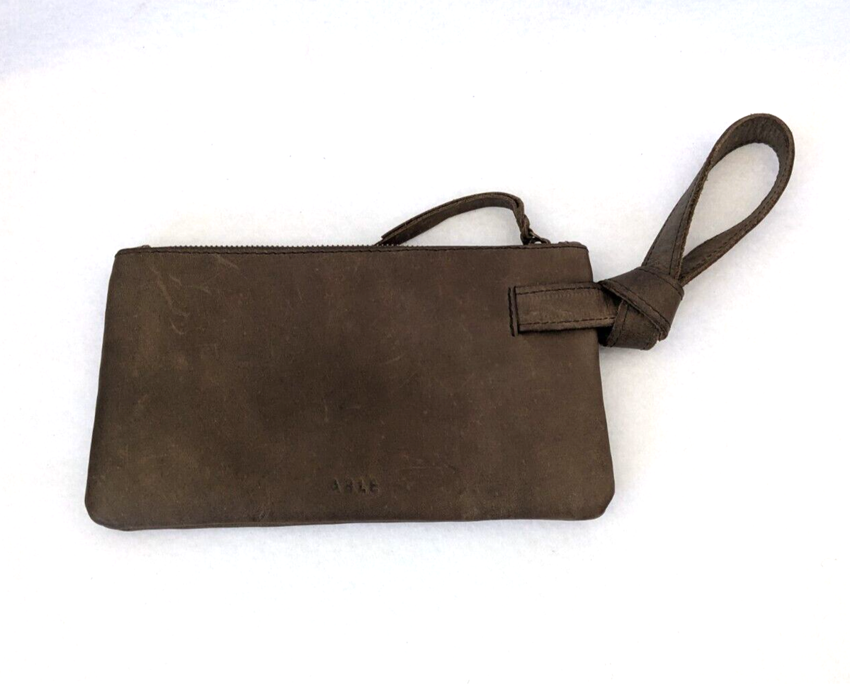 ABLE Brown Leather Rachel Wristlet Clutch Handbag Purse Boho