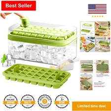 Food Grade Ice Cube Tray with Lid and Bin - Easy Release - 2 Pack, Green