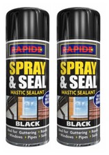 2 x Black Mastic Sealant Leak Stop Spray Seal Fix Guttering Roof Pipes - 300m