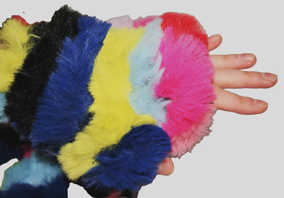 Guante Jocelyn Color Arco Iris Punta Abierta Sin Dedos Piel Sintética Mitón Nuevas Etiquetas OS Foto 3 de 4