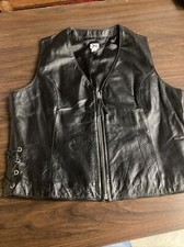 WILSONS LEATHER MAXIMA Black Soft Leather Womens Zipper Vest Large Bask-3 