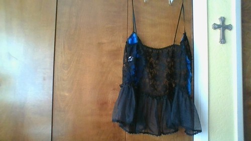 Vtg Pretty Royal Blue & Black Lace/Mesh Front Lace Up Corset Size Large Good con - Picture 12 of 19