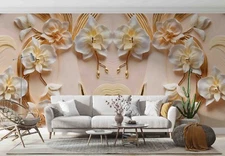 3D Relief Floral Pattern Self-adhesive Removable Wallpaper Murals