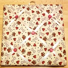 French Bulletin Board Photo Memo Tan Dog Puppy Bone Heart Paw Print 8 x 8 inches