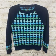 J Crew XS Argyle Diamond Pattern Lambs Wool Sweater Navy Blue Green 22381