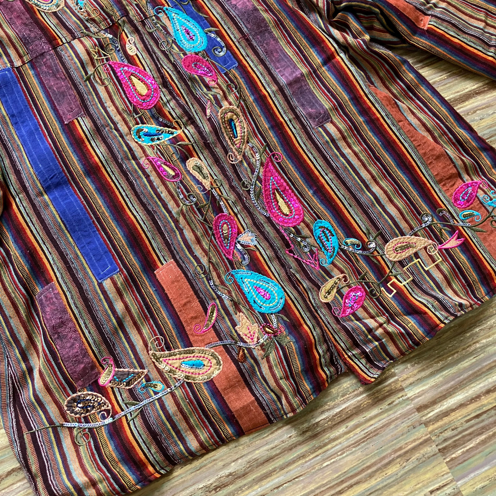 Embellished Patchwork Jacket Multi Color Stripe E… - image 5