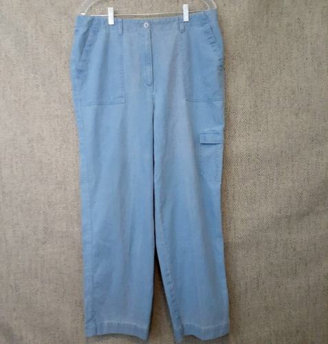 Talbots Jeans Womens 16 Blue Chambray Cargo High Waist Rectangular Patch Pockets