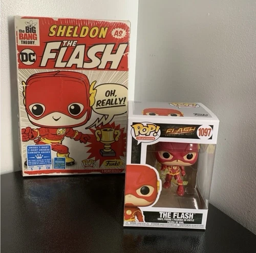 2019 Funko Pop SHELDON AS THE FLASH T-SHIRT BIG BANG THEORY AND FUNKO POP 1097
