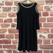 MSK Dress Womens Large Black Multicolor Striped Sparkly Metallic Trim Stretchy 