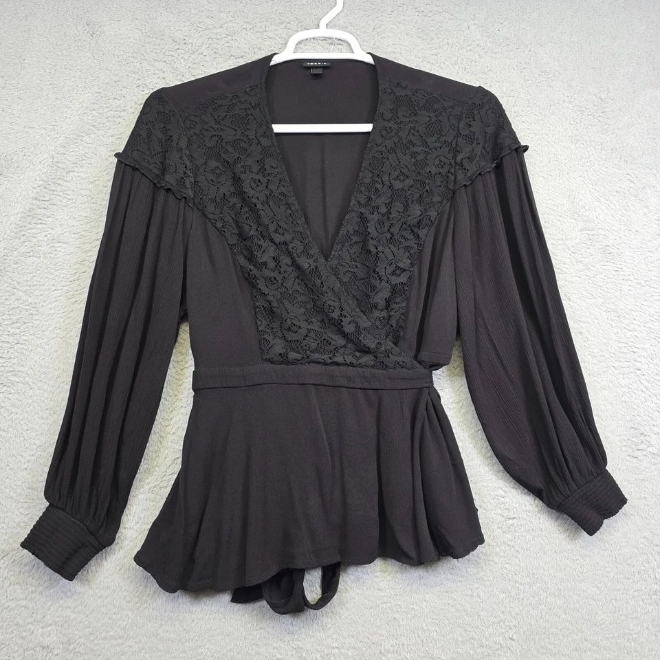 Torrid 包裹上衣女式 2X 黑色奇思格浪漫花边 Surplice Goth Regency — 第 2/4 张图片
