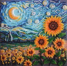 Bead Embroidery Kit "Mid-sized bead embroidery kit Sunflowers in night  s embrace