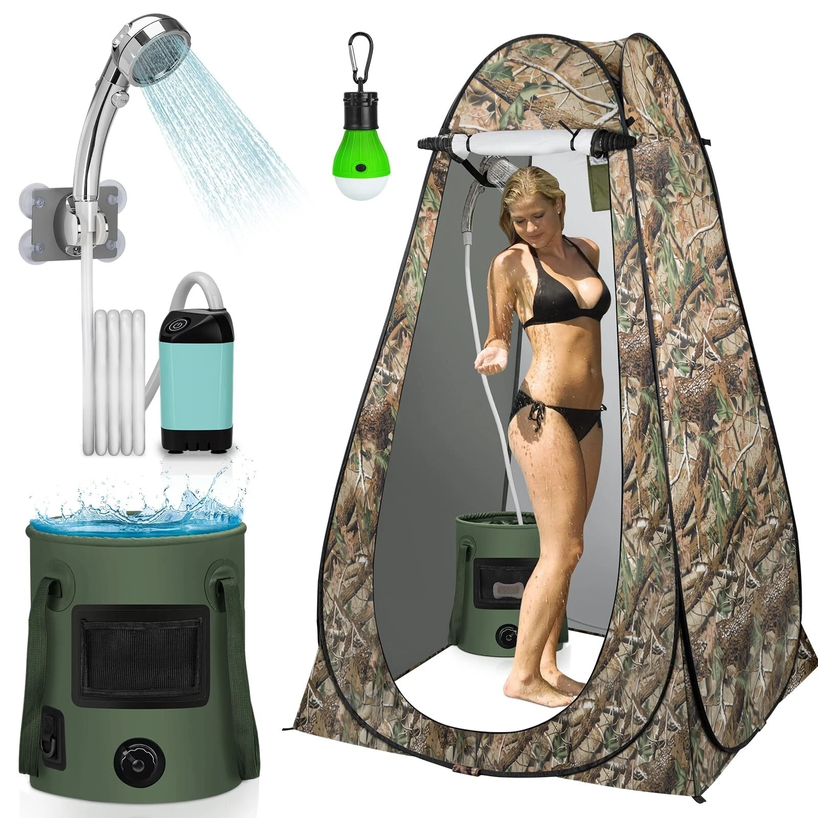 Camping Shower Tent Kit, Pop Up Privacy Shelter with LED Lights, Portable Sho...