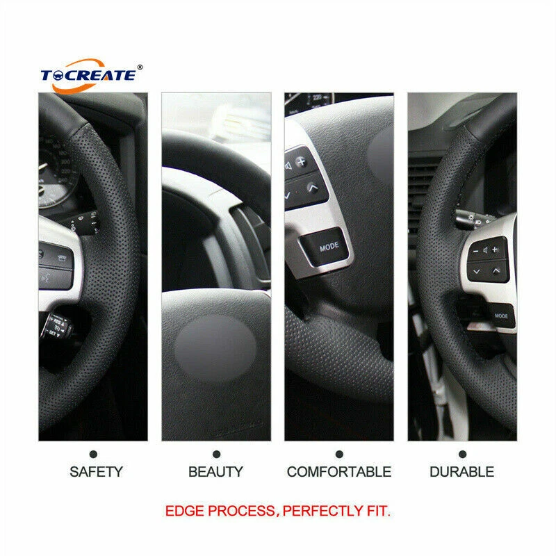 Cubierta de volante de cuero real para Toyota Land Cruiser Tundra Sequoia #BA03 Foto 3 de 4