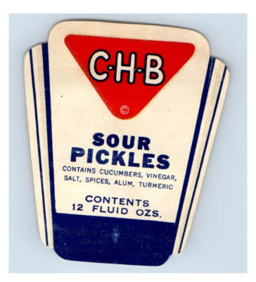 1930's CHB Sour Pickle Jar California Label Paper Label S95E