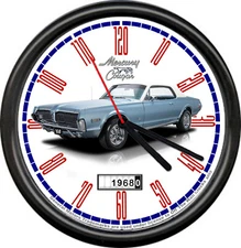 1968 68 Retro Blue White Mercury Cougar Muscle Car Speedometer Sign Wall Clock