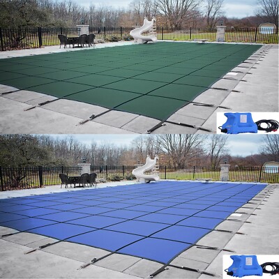 GLI ValueX Solid Green or Blue Swimming Pool Winter Safety Cover w/ Cover Pump