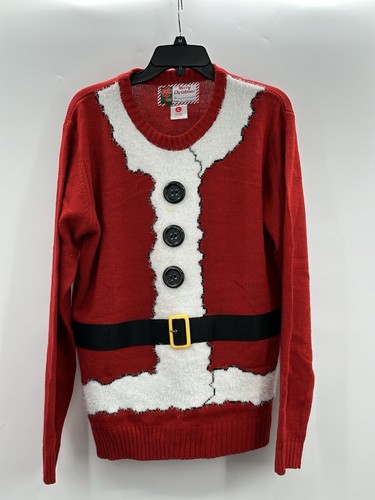 Mens Ugly Christmas Sweater ~ Large ~ Santa Top ~ Belt/Buttons