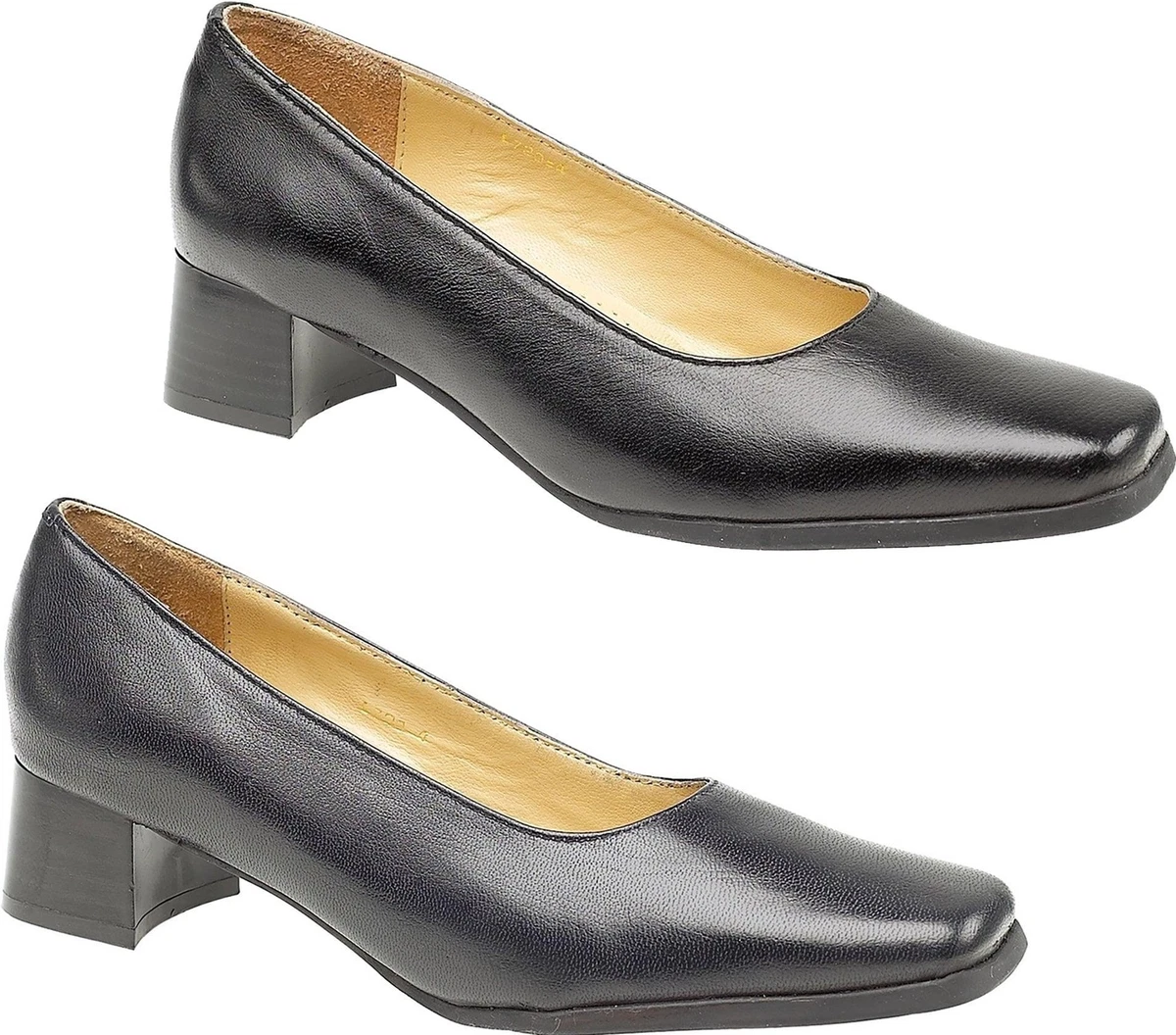 Amblers WALFORD Ladies Womens Low Block Heel Leather Court Shoes Navy Black