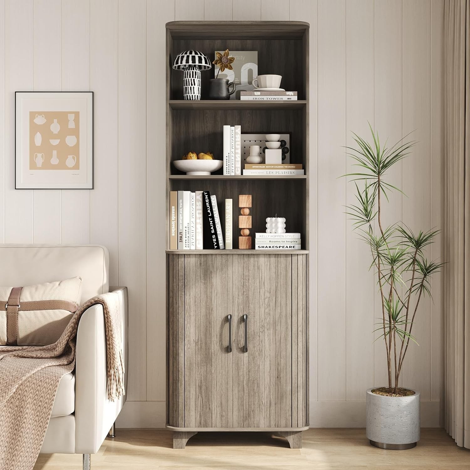 69-Inch Tall Kitchen Pantry Cabinet with 2 Doors & 3 Open Drawers for Storage