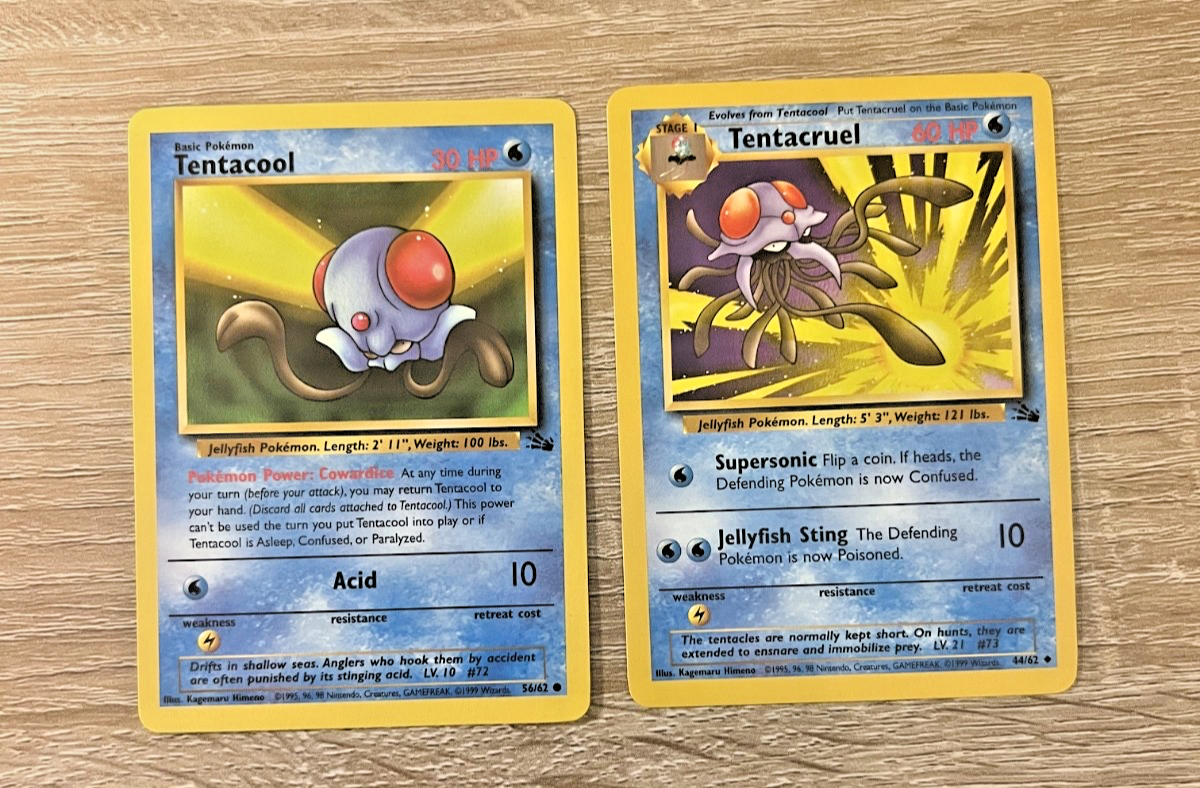 Pokemon Trading Card Tentacool Tentacruel Fossil Lot Vintage 1999