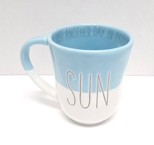 Mud Pie “Sun” Coffee Mug/Sky Blue/White/“Just another day in paradise”/10oz