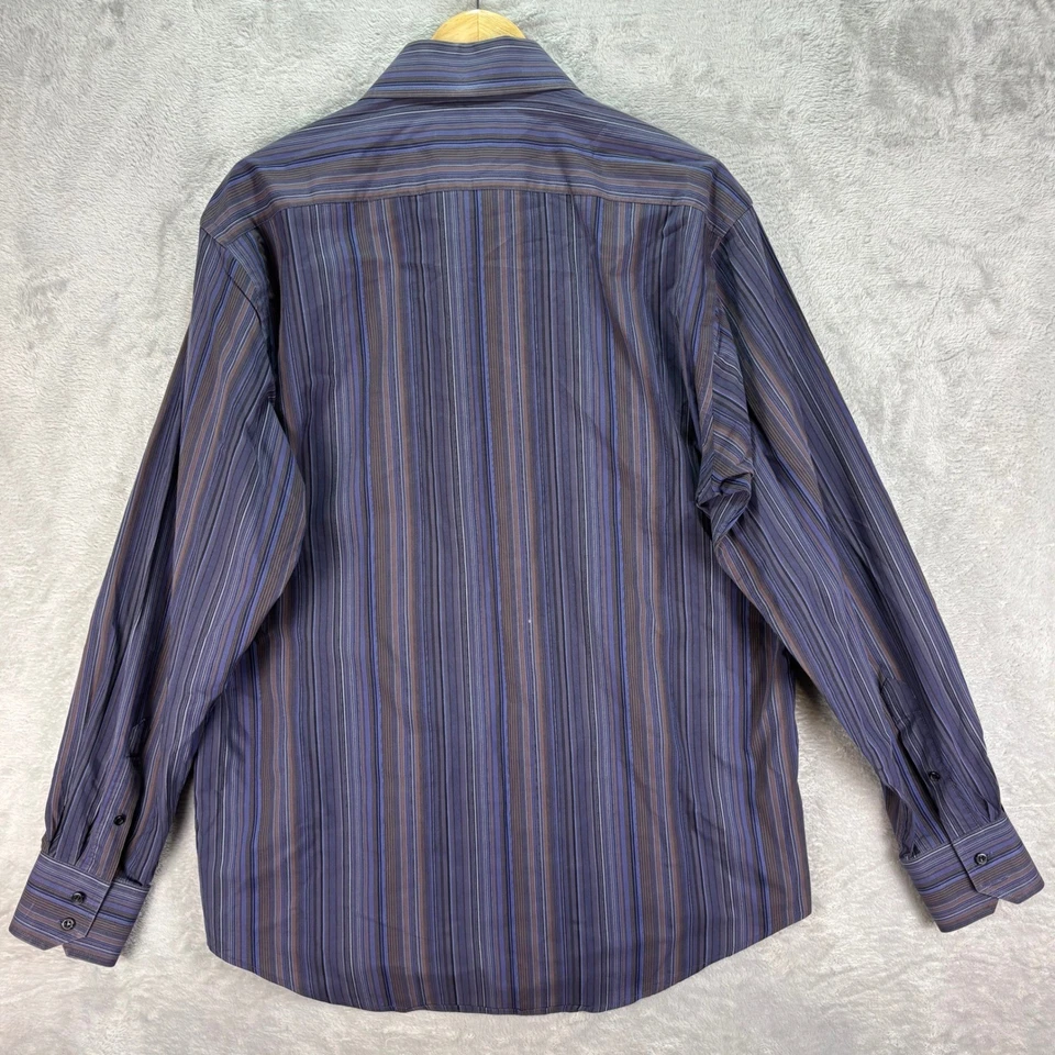 Camisa de vestir para hombre Bristol & Bull púrpura a rayas manga larga 100 % algodón talla L Foto 3 de 4